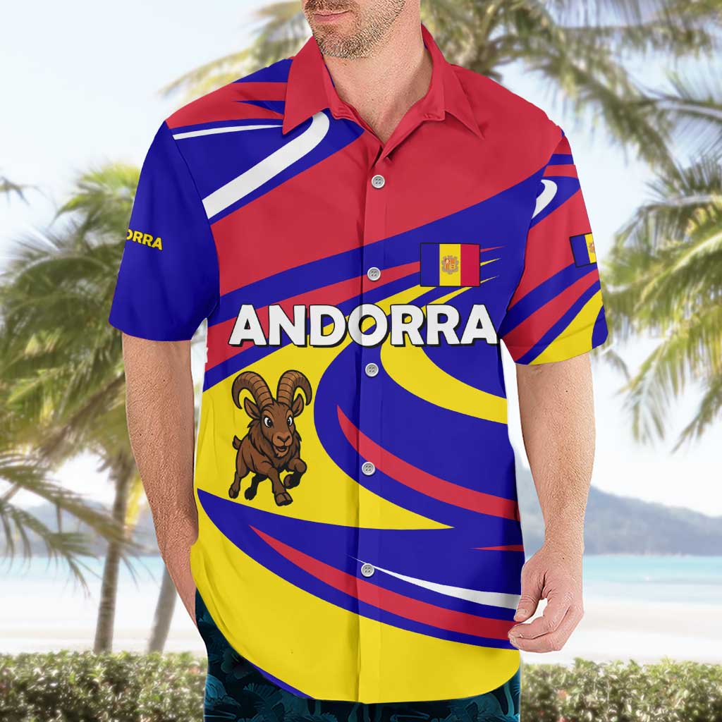 Andorra Hawaiian Shirt with Cartoon Ibex and Swirl Stripe Design - Wonder Print Shop