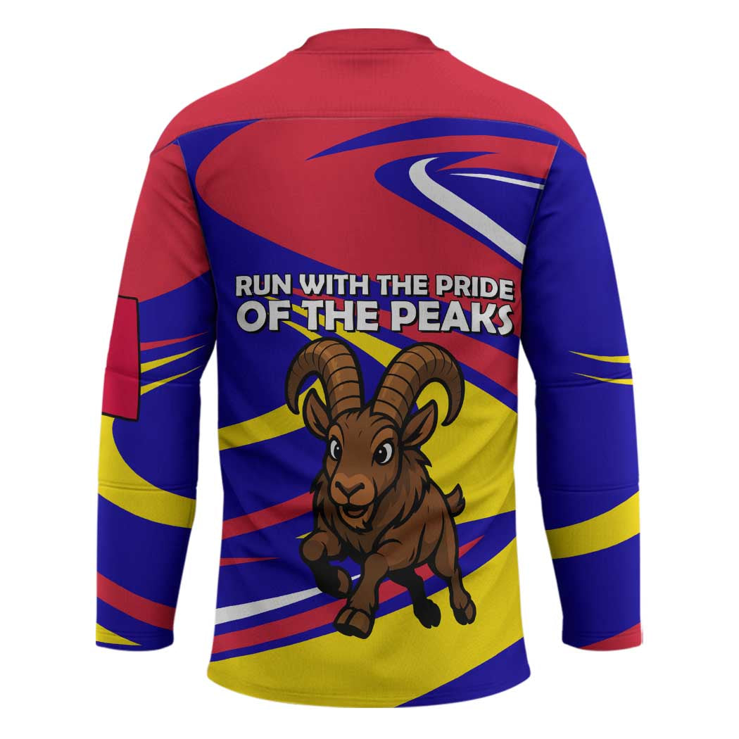 Andorra Hockey Jersey with Cartoon Ibex and Swirl Stripe Design - Wonder Print Shop