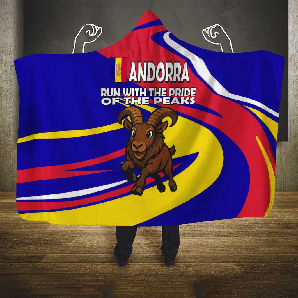 Andorra Hooded Blanket with Cartoon Ibex and Swirl Stripe Design - Wonder Print Shop