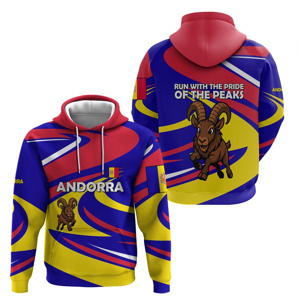 Andorra Hoodie with Cartoon Ibex and Swirl Stripe Design - Wonder Print Shop