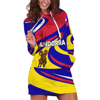 Andorra Hoodie Dress with Cartoon Ibex and Swirl Stripe Design - Wonder Print Shop