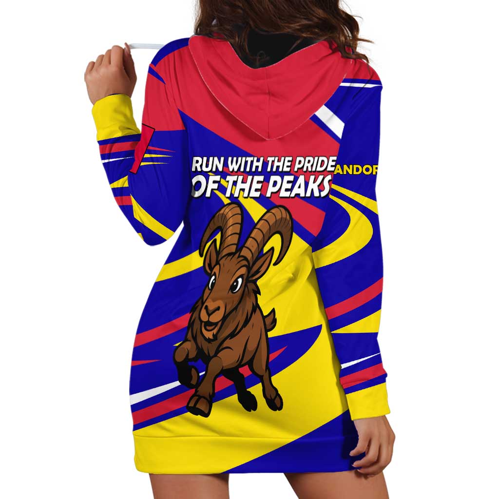 Andorra Hoodie Dress with Cartoon Ibex and Swirl Stripe Design - Wonder Print Shop
