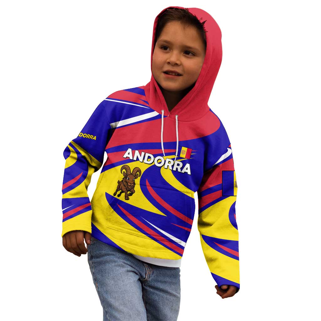 Andorra Kid Hoodie with Cartoon Ibex and Swirl Stripe Design - Wonder Print Shop