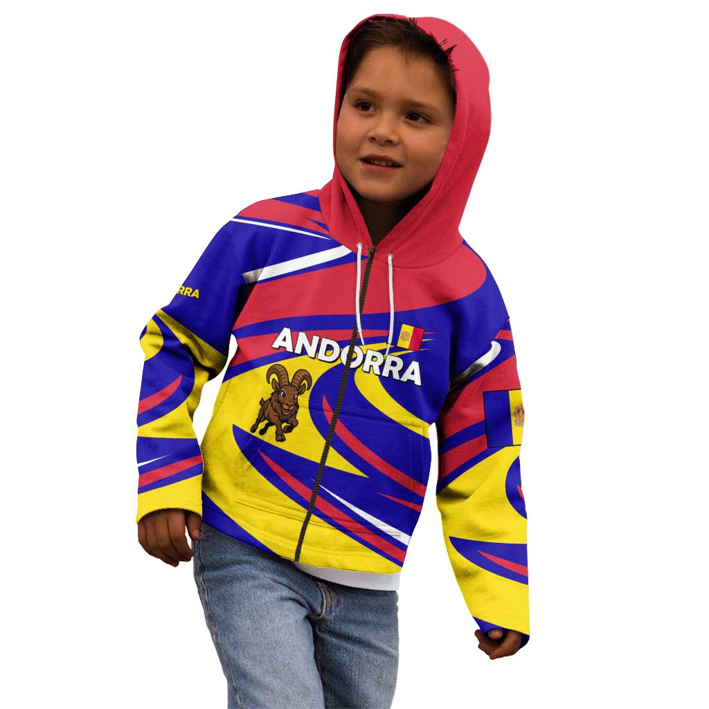 Andorra Kid Hoodie with Cartoon Ibex and Swirl Stripe Design - Wonder Print Shop