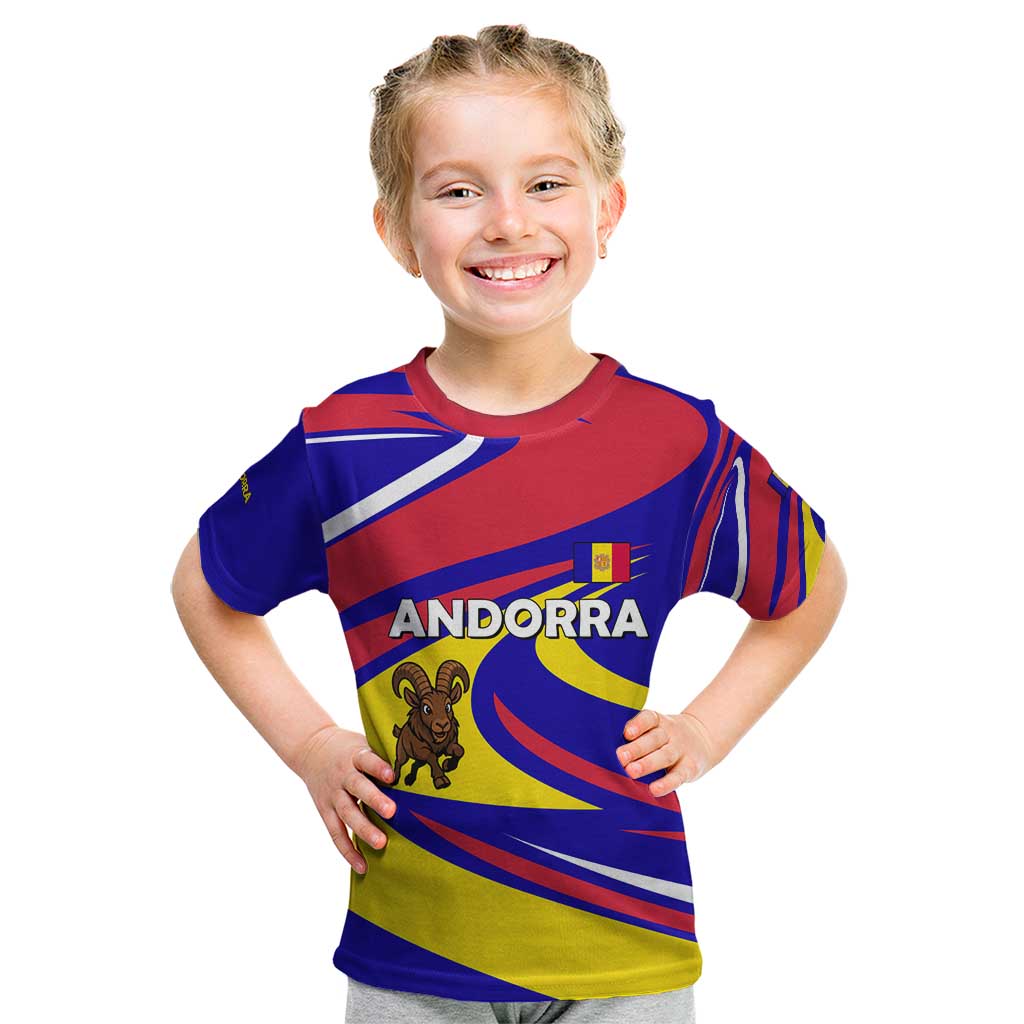 Andorra Kid T Shirt with Cartoon Ibex and Swirl Stripe Design - Wonder Print Shop