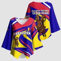 Andorra Kimono Sleeve Blouse with Cartoon Ibex and Swirl Stripe Design - Wonder Print Shop