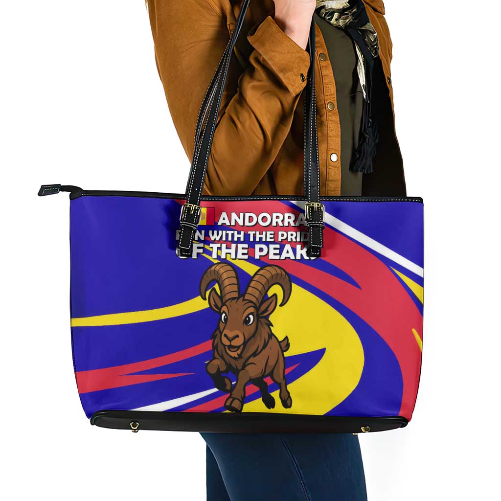 Andorra Leather Tote Bag with Cartoon Ibex and Swirl Stripe Design - Wonder Print Shop