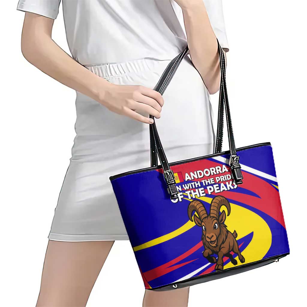 Andorra Leather Tote Bag with Cartoon Ibex and Swirl Stripe Design - Wonder Print Shop