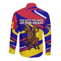 Andorra Long Sleeve Button Shirt with Cartoon Ibex and Swirl Stripe Design - Wonder Print Shop