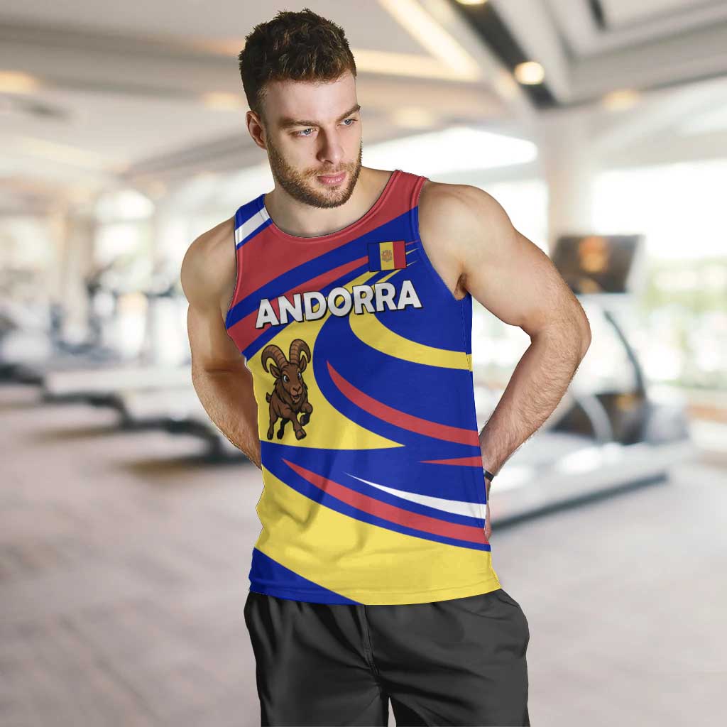 Andorra Men Tank Top with Cartoon Ibex and Swirl Stripe Design - Wonder Print Shop