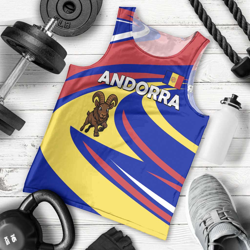 Andorra Men Tank Top with Cartoon Ibex and Swirl Stripe Design - Wonder Print Shop