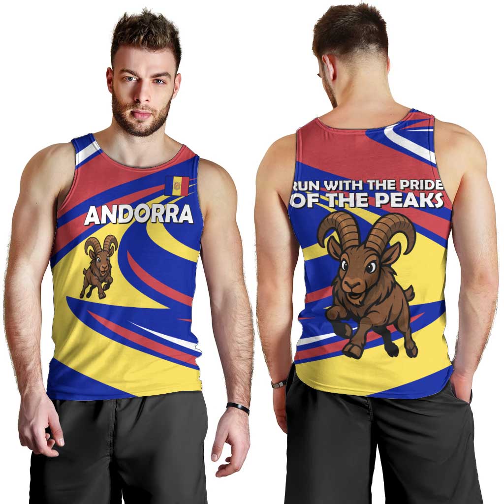 Andorra Men Tank Top with Cartoon Ibex and Swirl Stripe Design - Wonder Print Shop