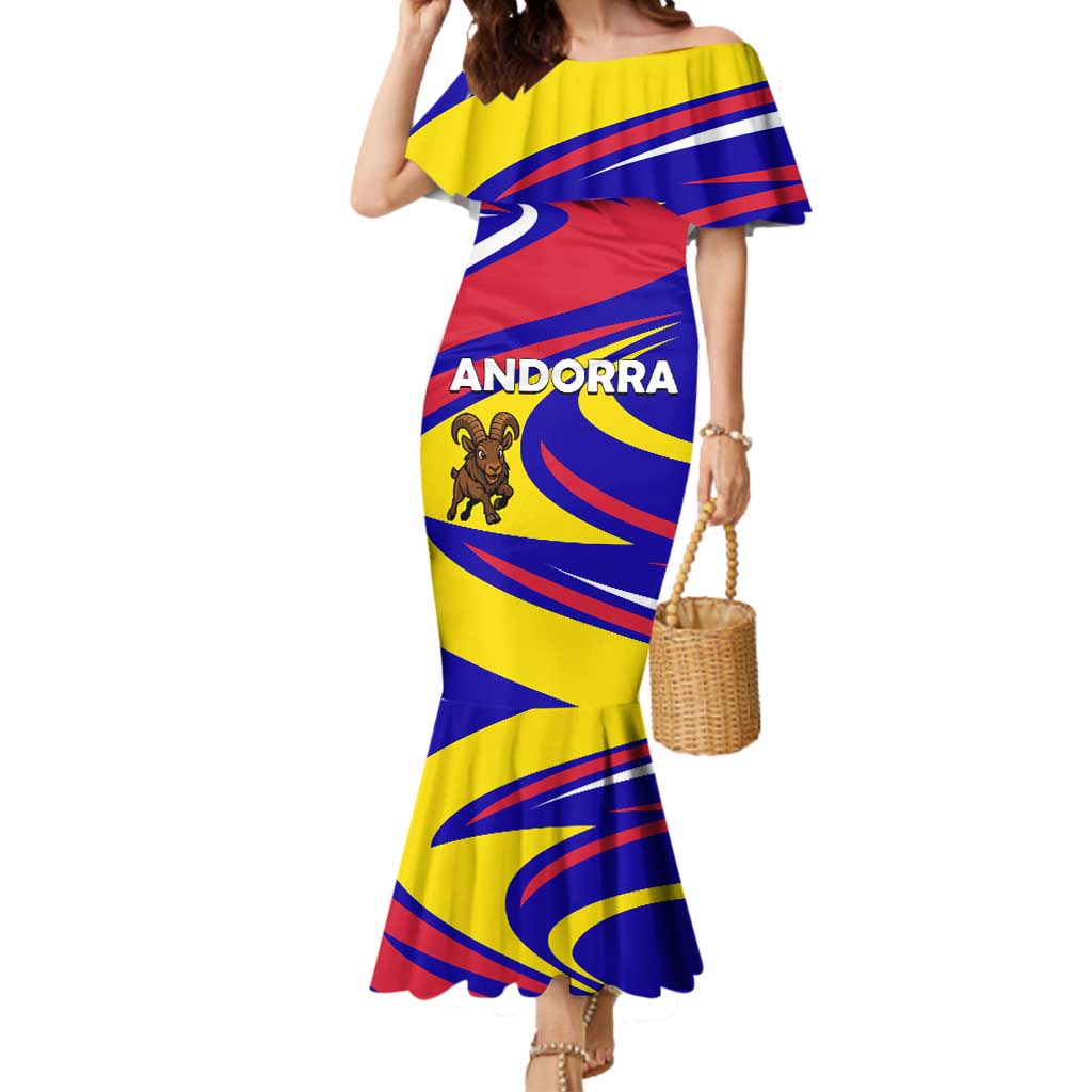 Andorra Mermaid Dress with Cartoon Ibex and Swirl Stripe Design - Wonder Print Shop