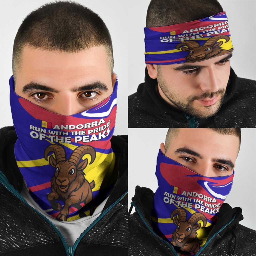 Andorra Neck Gaiter with Cartoon Ibex and Swirl Stripe Design TS04