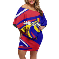Andorra Off Shoulder Short Dress with Cartoon Ibex and Swirl Stripe Design - Wonder Print Shop