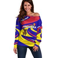 Andorra Off Shoulder Sweater with Cartoon Ibex and Swirl Stripe Design - Wonder Print Shop