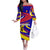 Andorra Off The Shoulder Long Sleeve Dress with Cartoon Ibex and Swirl Stripe Design - Wonder Print Shop