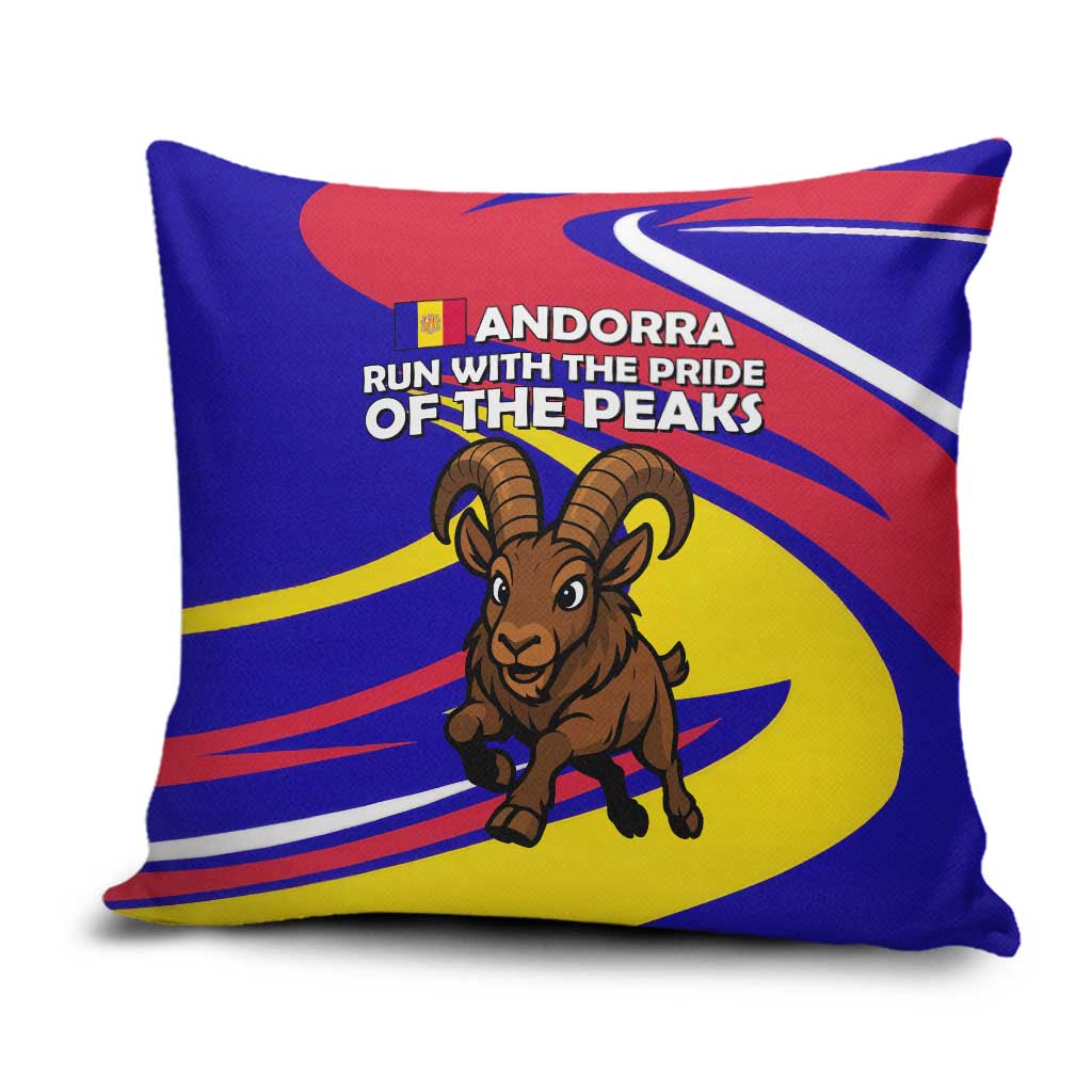 Andorra Pillow Cover with Cartoon Ibex and Swirl Stripe Design - Wonder Print Shop