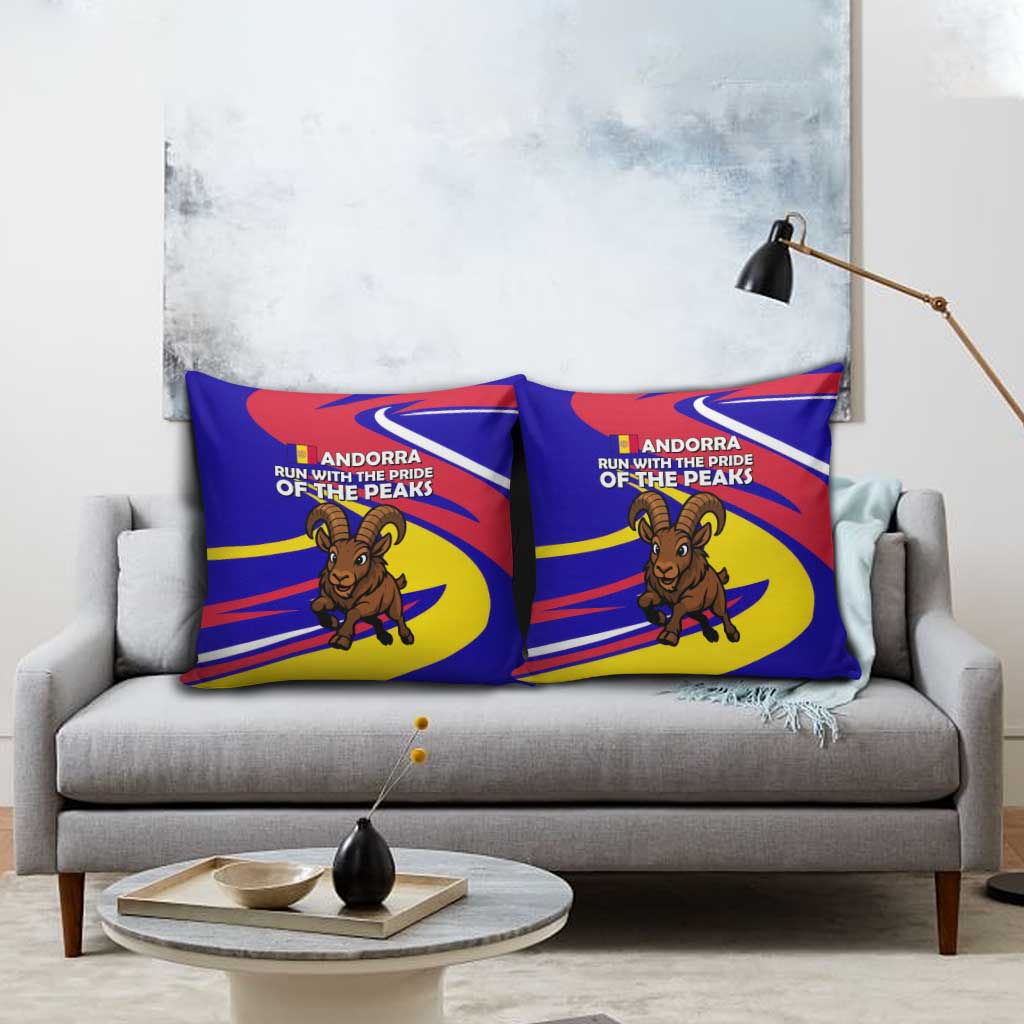 Andorra Pillow Cover with Cartoon Ibex and Swirl Stripe Design - Wonder Print Shop