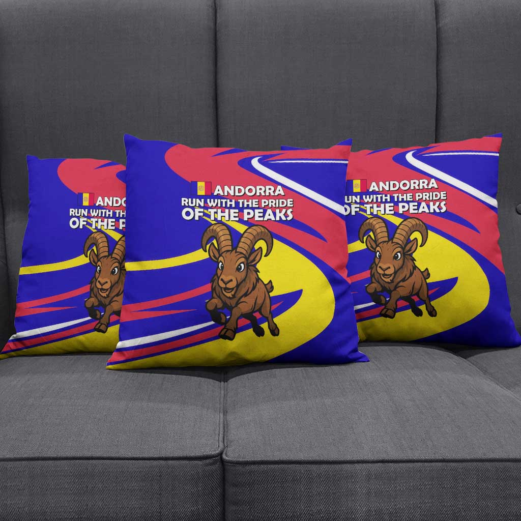Andorra Pillow Cover with Cartoon Ibex and Swirl Stripe Design - Wonder Print Shop