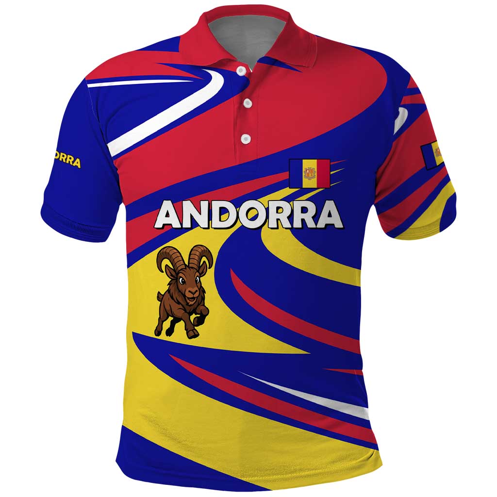 Andorra Polo Shirt with Cartoon Ibex and Swirl Stripe Design - Wonder Print Shop