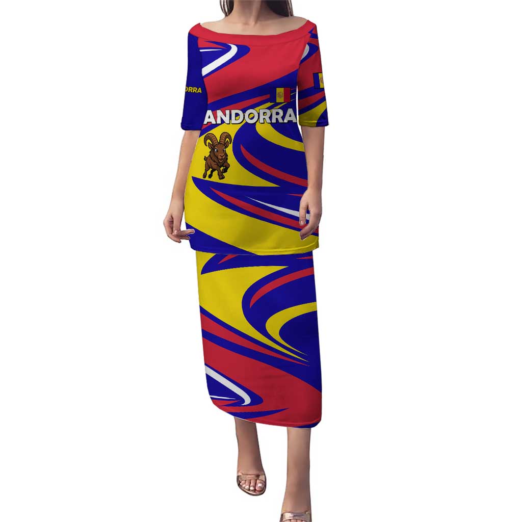 Andorra Puletasi with Cartoon Ibex and Swirl Stripe Design - Wonder Print Shop