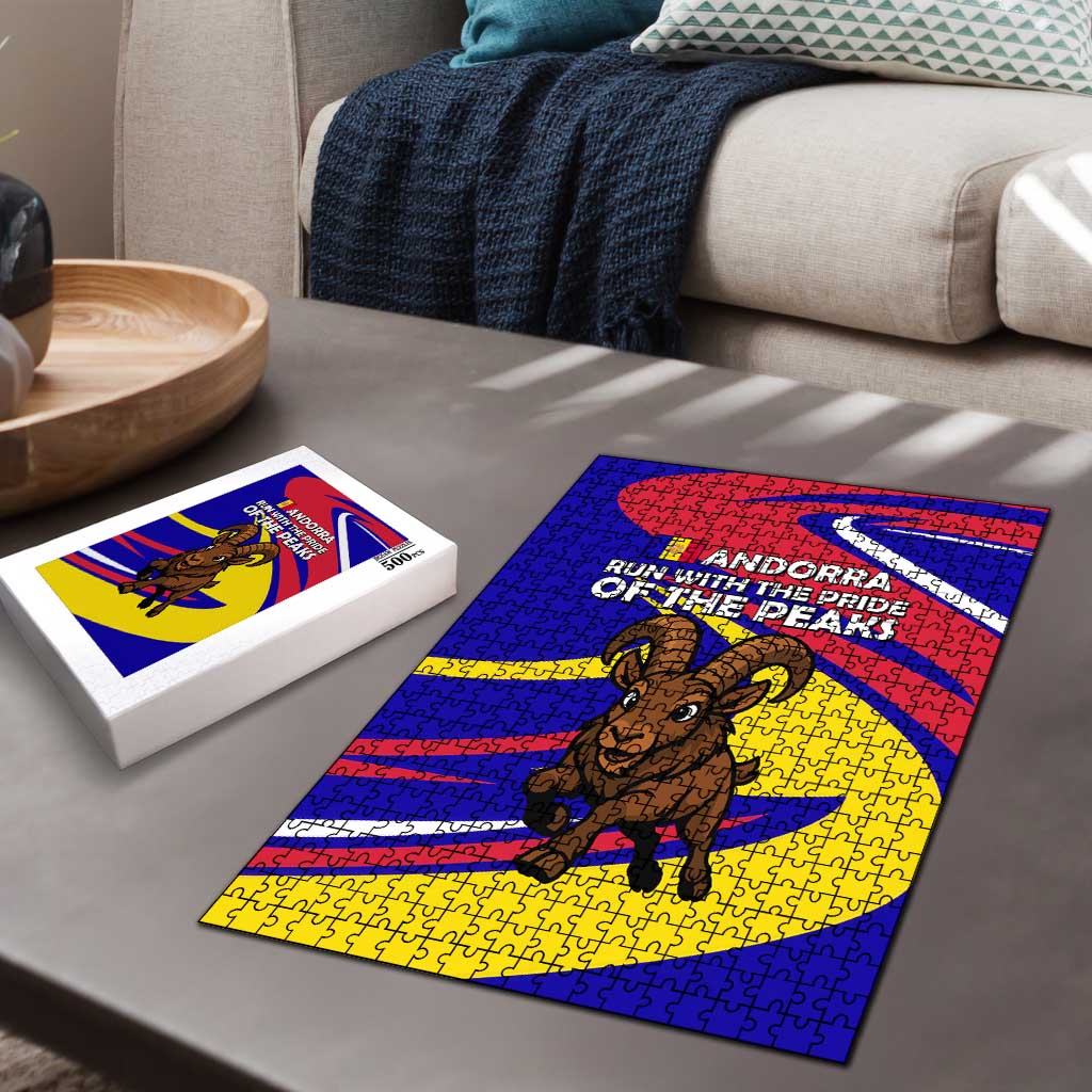 Andorra Puzzle with Cartoon Ibex and Swirl Stripe Design - Wonder Print Shop