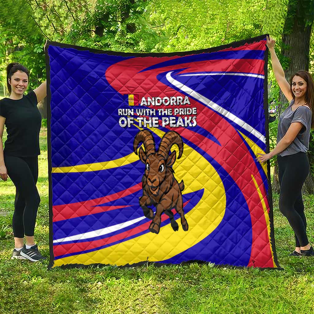 Andorra Quilt with Cartoon Ibex and Swirl Stripe Design - Wonder Print Shop
