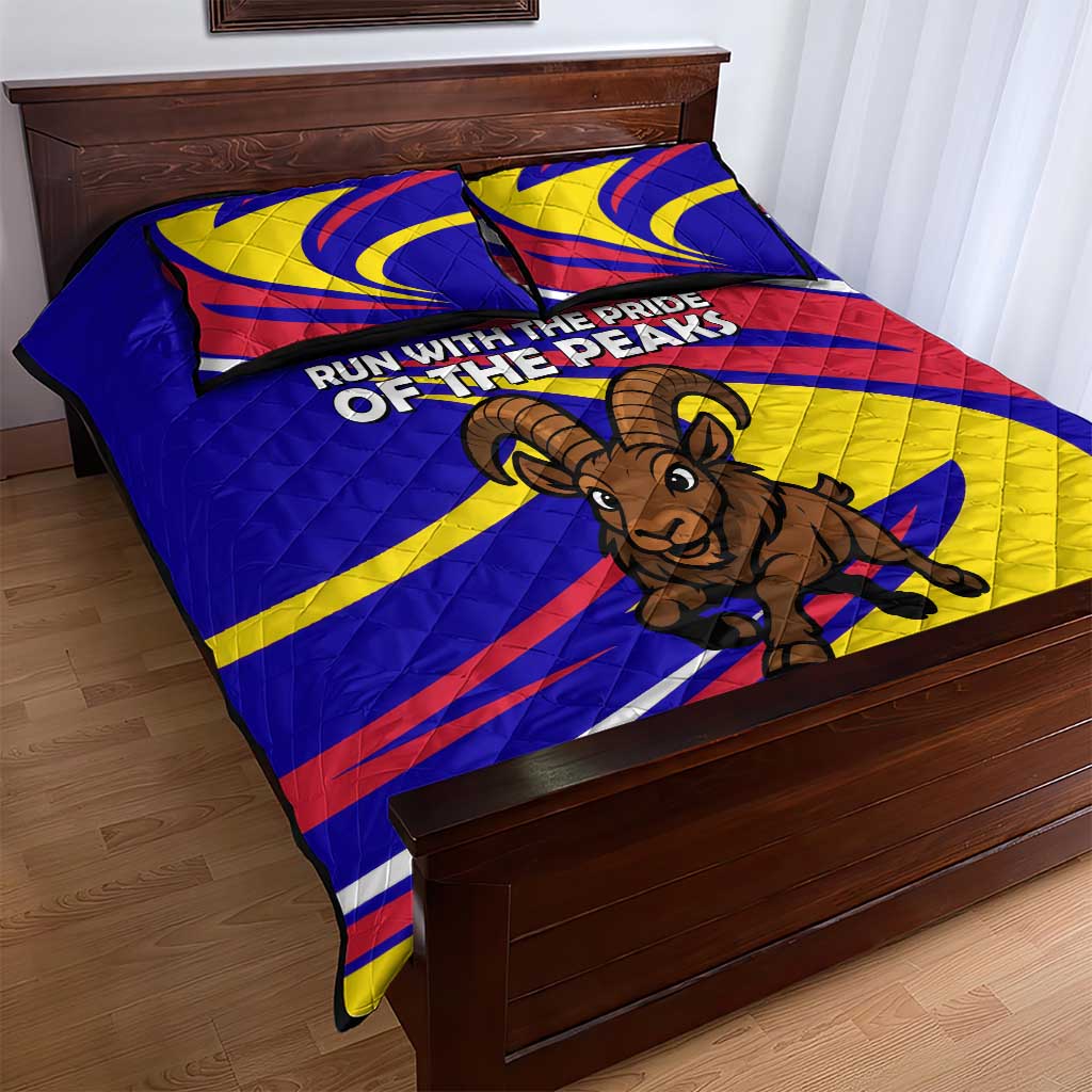 Andorra Quilt Bed Set with Cartoon Ibex and Swirl Stripe Design - Wonder Print Shop