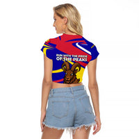 Andorra Raglan Cropped T Shirt with Cartoon Ibex and Swirl Stripe Design - Wonder Print Shop