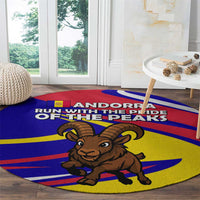 Andorra Round Carpet with Cartoon Ibex and Swirl Stripe Design - Wonder Print Shop