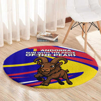 Andorra Round Carpet with Cartoon Ibex and Swirl Stripe Design - Wonder Print Shop