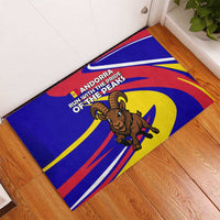 Andorra Rubber Doormat with Cartoon Ibex and Swirl Stripe Design - Wonder Print Shop