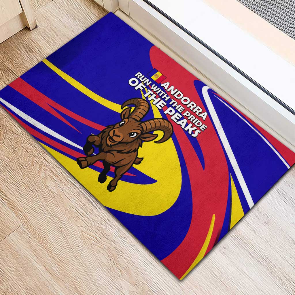 Andorra Rubber Doormat with Cartoon Ibex and Swirl Stripe Design - Wonder Print Shop