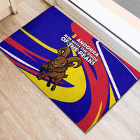 Andorra Rubber Doormat with Cartoon Ibex and Swirl Stripe Design - Wonder Print Shop