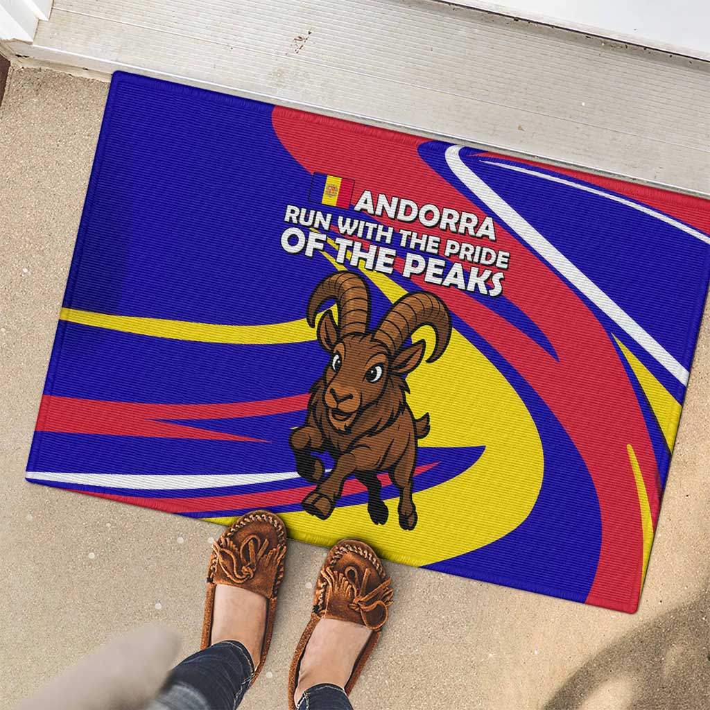 Andorra Rubber Doormat with Cartoon Ibex and Swirl Stripe Design - Wonder Print Shop