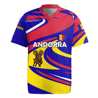 Andorra Rugby Jersey with Cartoon Ibex and Swirl Stripe Design - Wonder Print Shop