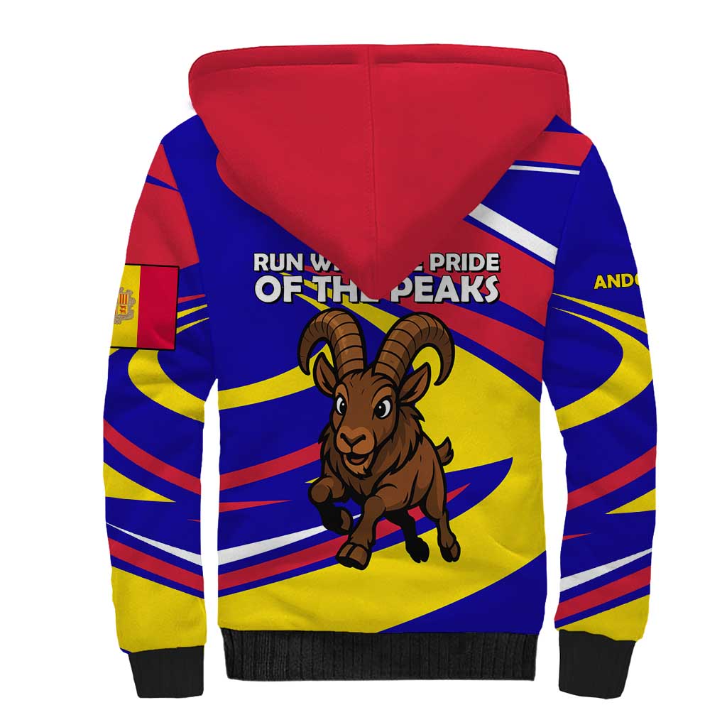 Andorra Sherpa Hoodie with Cartoon Ibex and Swirl Stripe Design - Wonder Print Shop