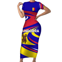 Andorra Short Sleeve Bodycon Dress with Cartoon Ibex and Swirl Stripe Design - Wonder Print Shop