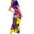 Andorra Short Sleeve Bodycon Dress with Cartoon Ibex and Swirl Stripe Design - Wonder Print Shop