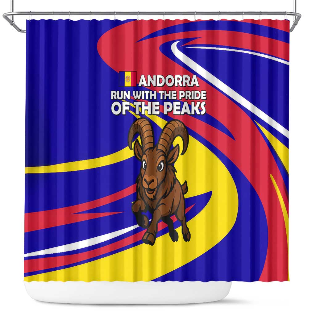 Andorra Shower Curtain with Cartoon Ibex and Swirl Stripe Design - Wonder Print Shop
