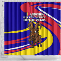 Andorra Shower Curtain with Cartoon Ibex and Swirl Stripe Design - Wonder Print Shop