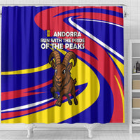 Andorra Shower Curtain with Cartoon Ibex and Swirl Stripe Design - Wonder Print Shop