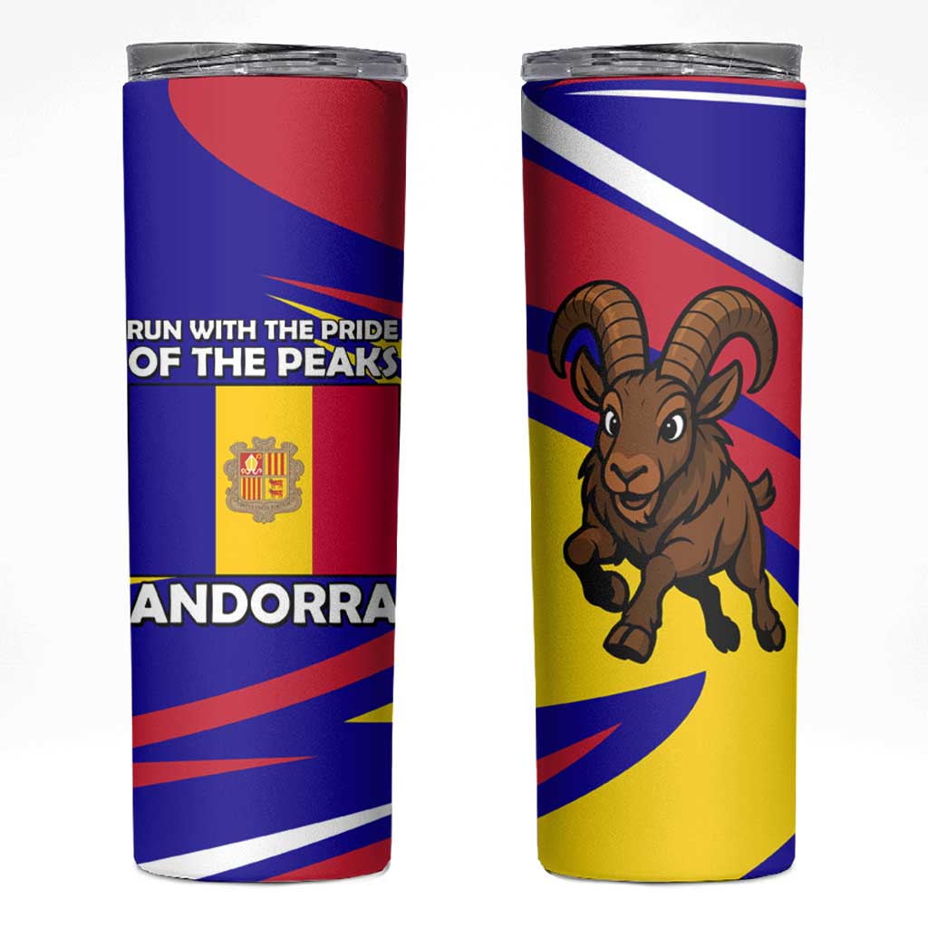 Andorra Skinny Tumbler with Cartoon Ibex and Swirl Stripe Design - Wonder Print Shop