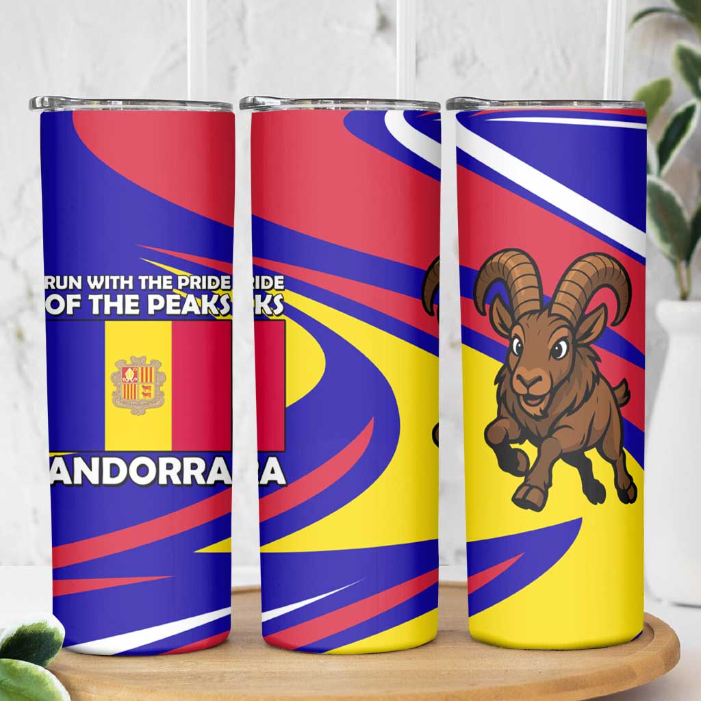 Andorra Skinny Tumbler with Cartoon Ibex and Swirl Stripe Design - Wonder Print Shop