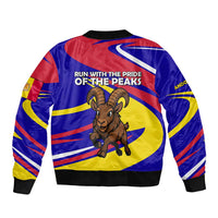 Andorra Sleeve Zip Bomber Jacket with Cartoon Ibex and Swirl Stripe Design - Wonder Print Shop