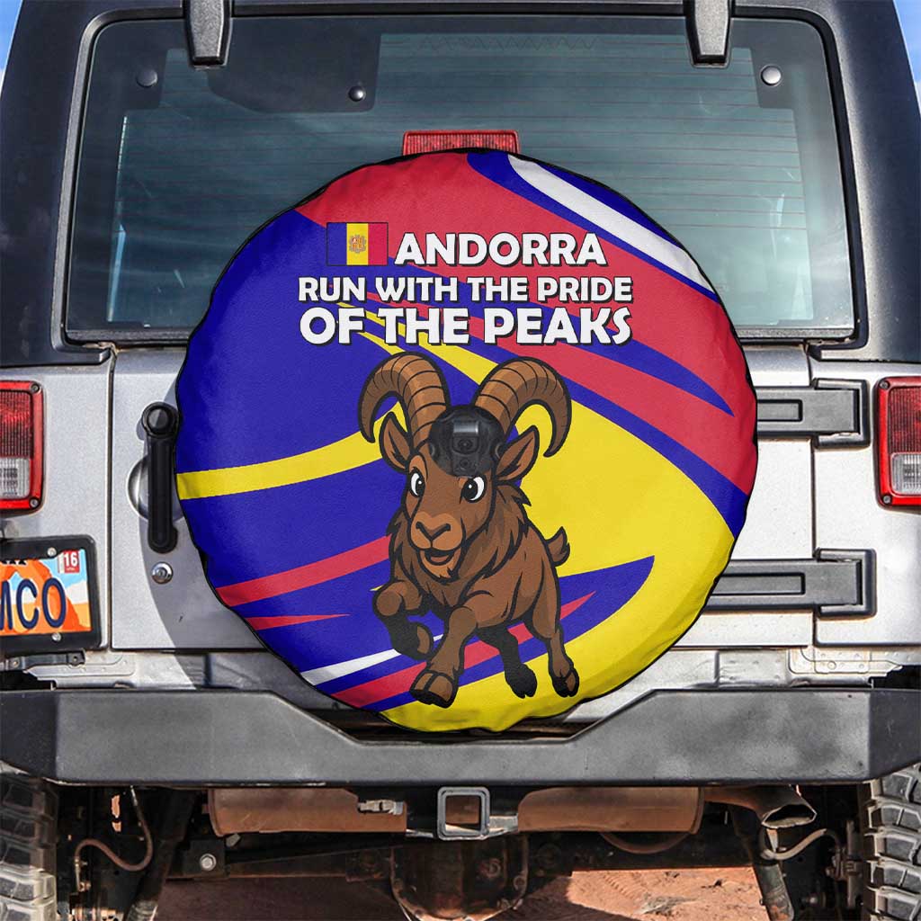 Andorra Spare Tire Cover with Cartoon Ibex and Swirl Stripe Design - Wonder Print Shop
