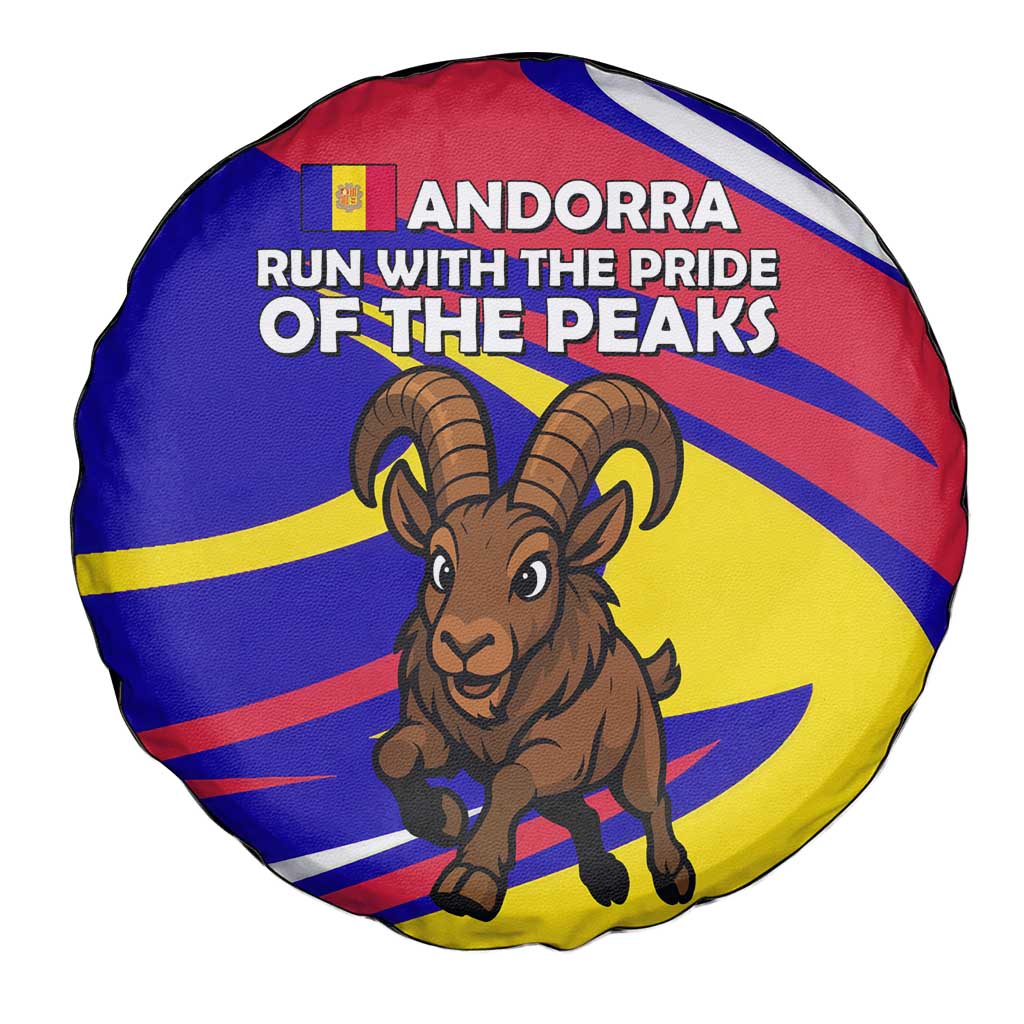 Andorra Spare Tire Cover with Cartoon Ibex and Swirl Stripe Design - Wonder Print Shop
