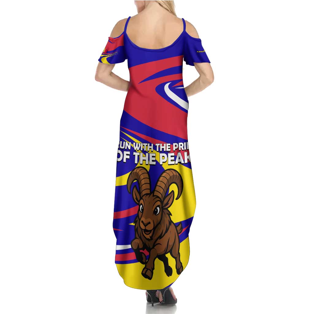 Andorra Summer Maxi Dress with Cartoon Ibex and Swirl Stripe Design - Wonder Print Shop