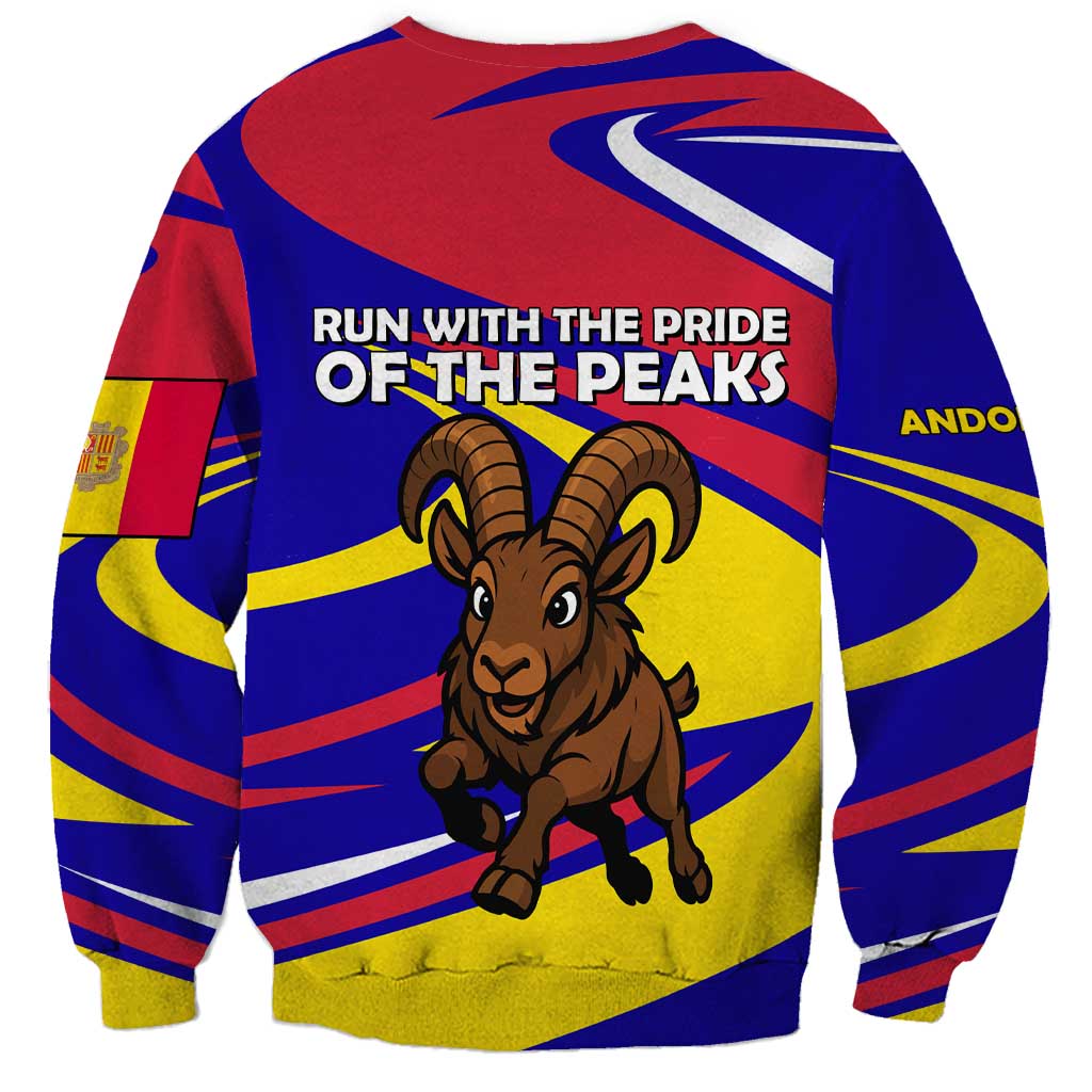 Andorra Sweatshirt with Cartoon Ibex and Swirl Stripe Design - Wonder Print Shop
